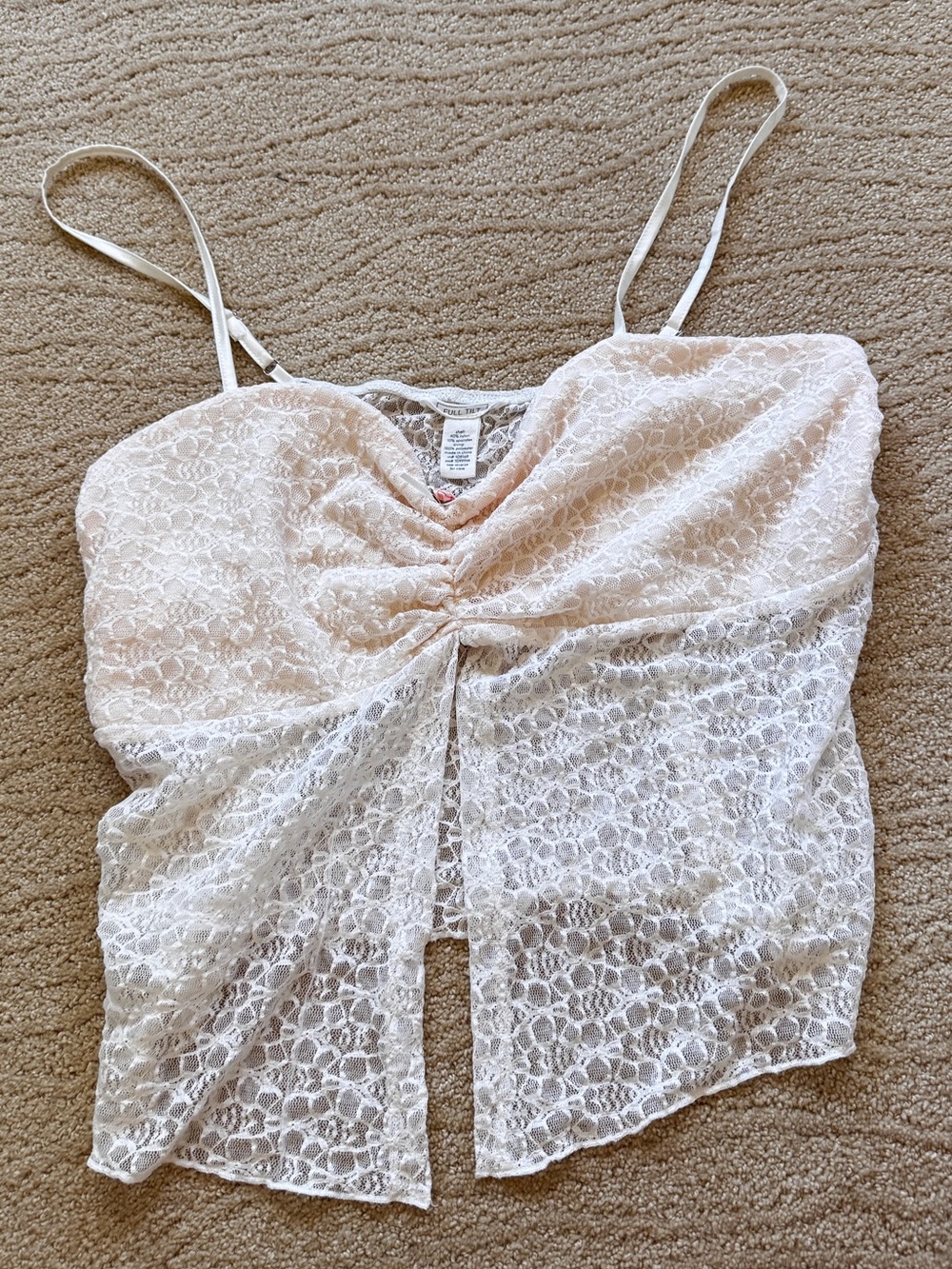 Full Tilt Lace Cami Crop Top (XXL) (White/Blush)